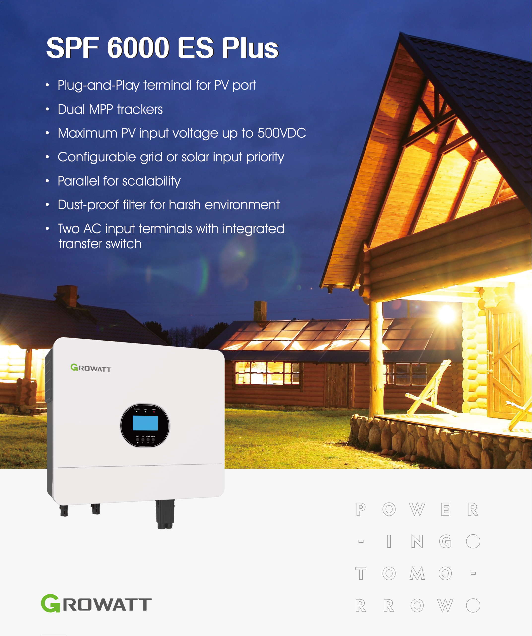 Bateria do Growatt SPF — okładka karty katalogowej falownika off-grid SPF 6000 ES Plus