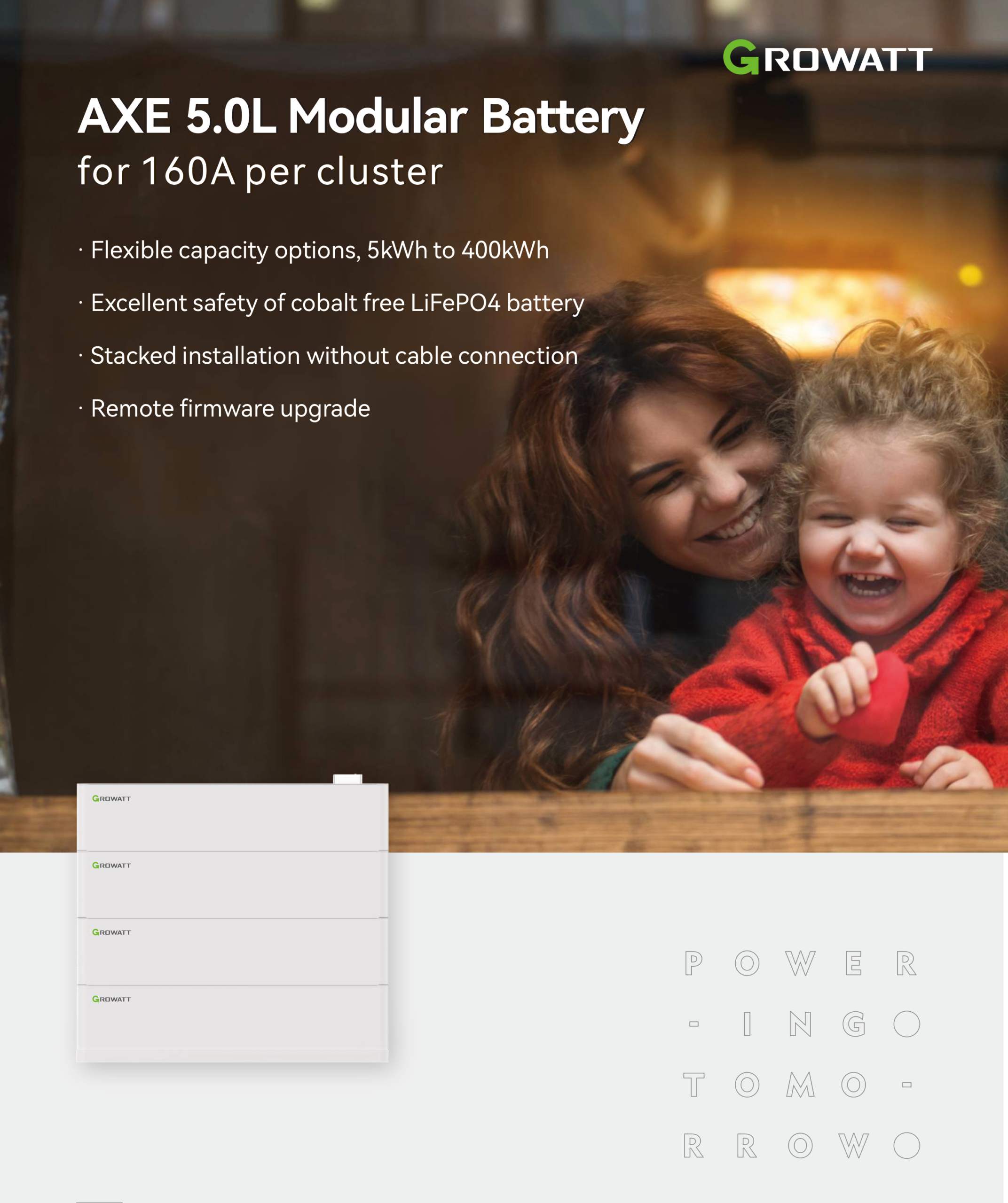 Bateria LV Growatt — okładka karty katalogowej modułowej baterii AXE 5.0L (5-50 kWh)