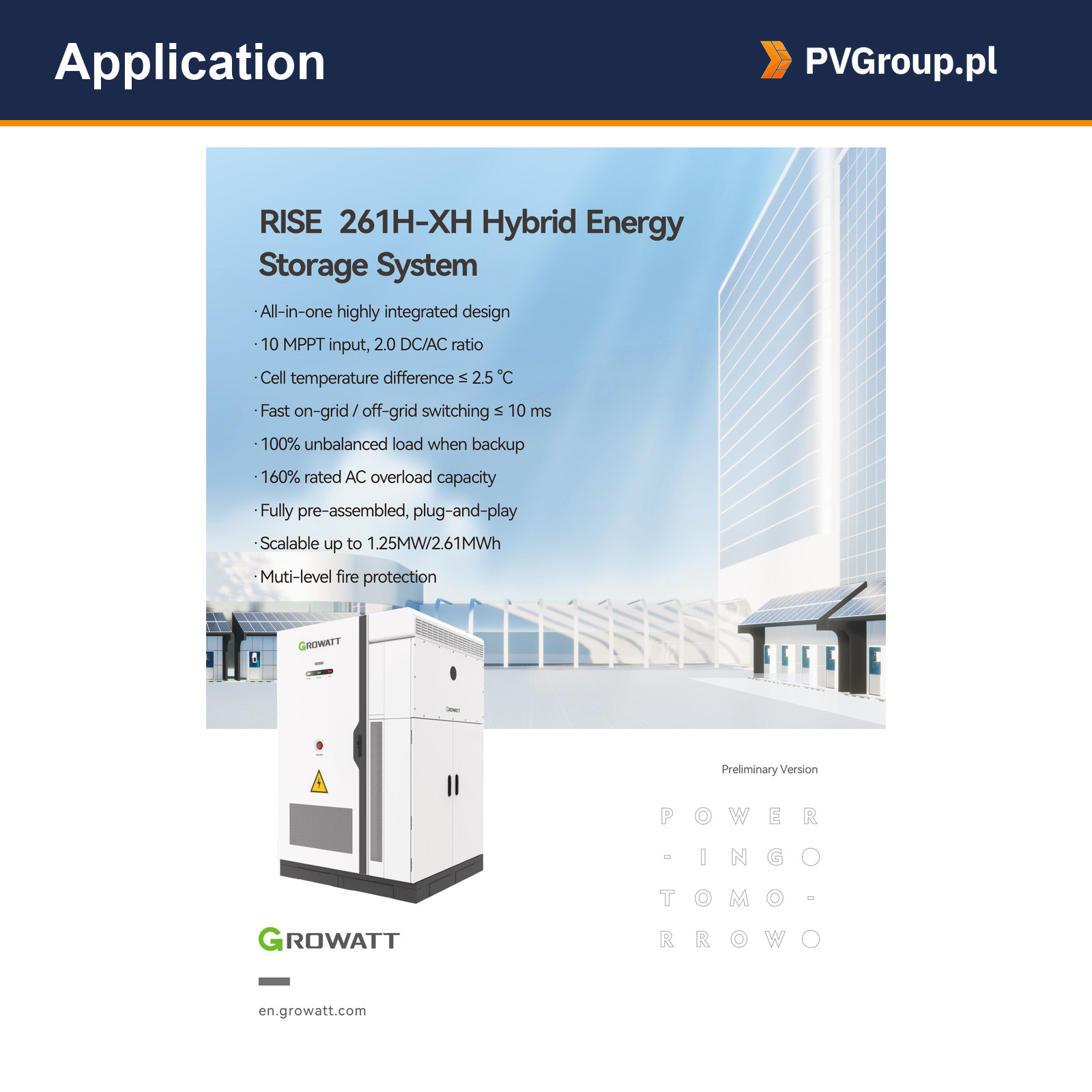 growatt rise 261h xh 125 kw 261 kwh 05 lifestyle Growatt RISE 261H-XH Growatt RISE 261H-XH – przemysłowy magazyn energii 125 kW / 261 kWh — zastosowanie